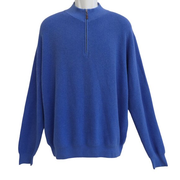 Peter Millar Blue Quarter Zip Sweater Pullover Cotton Cashmere Mock Neck Knit XL - Picture 3 of 7